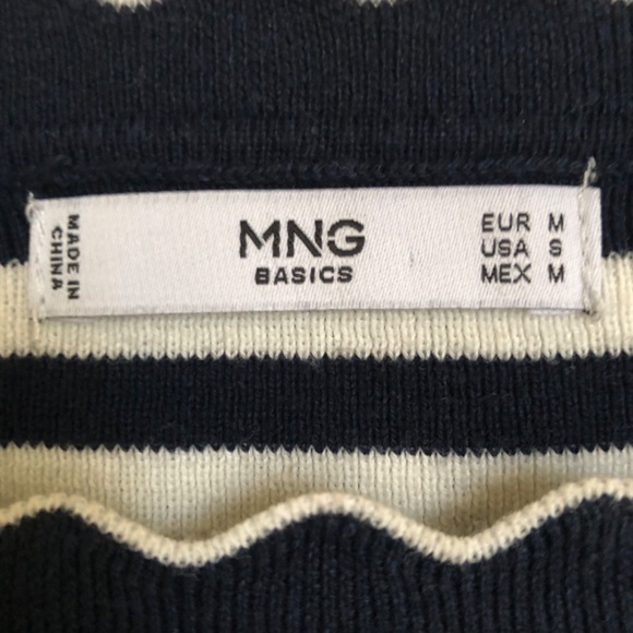 Mango Striped Scalloped Sweater White Dark Navy size Small - Picture 5 of 7